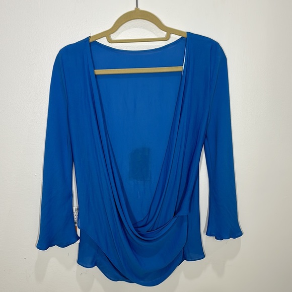 Zara Semi Sheer Open Back Blue Top - Picture 2 of 5